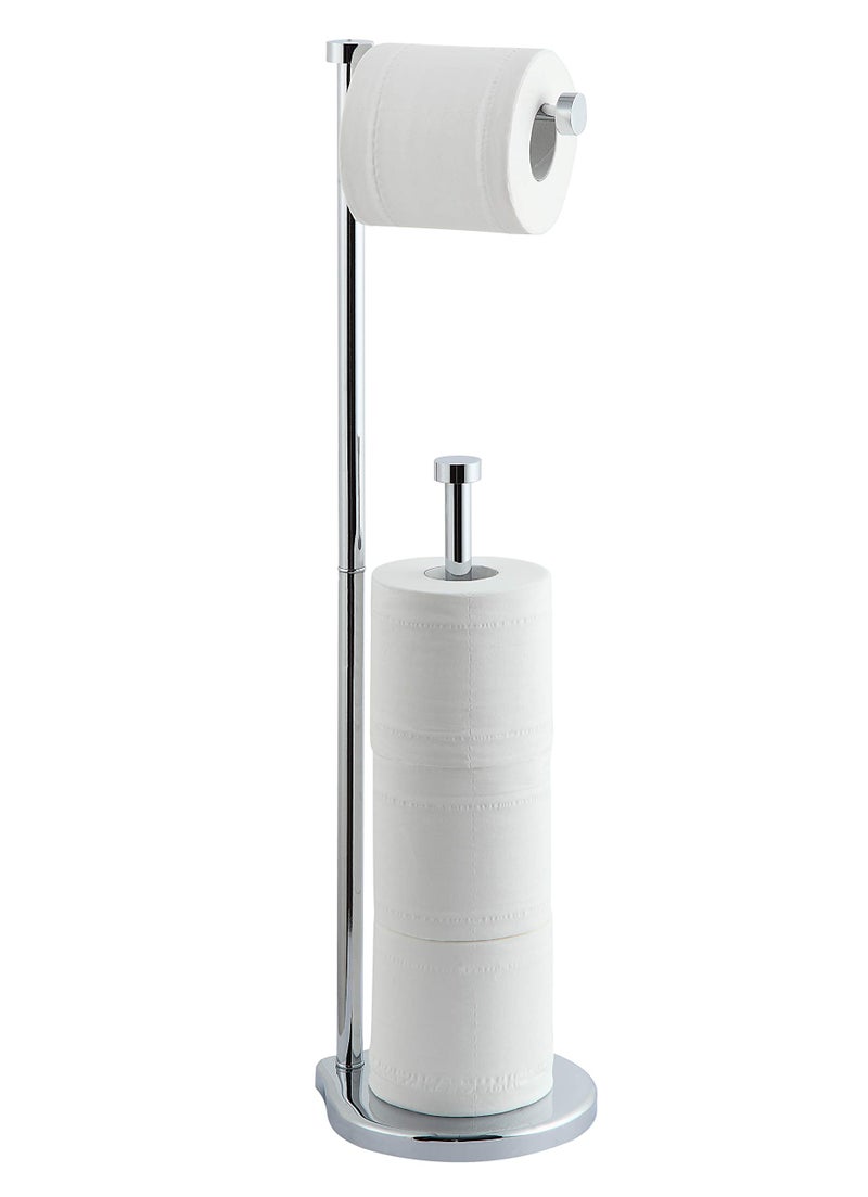 SunnyPoint Free Standing Bathroom Toilet Paper Holder Stand with Reserve, Reserve Area has Enough Space for Jumbo Roll (Chrome) - Image 1